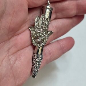 New Silver Tone Bullet Hamsa Hand of God All Seeing Evil Eye Rhinestone Pendant‎